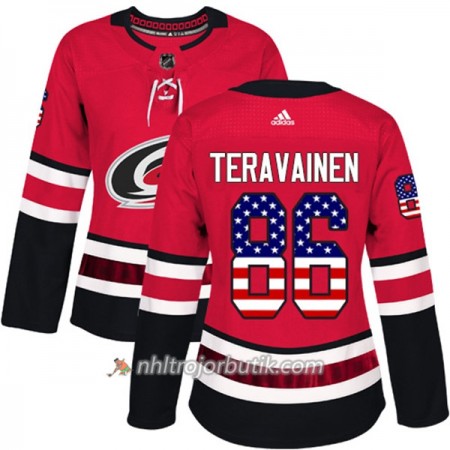 Dame Ishockey Carolina Hurricanes Tröja Teuvo Teravainen 86 Adidas 2017-2018 Röd USA Flag Fashion Authentic